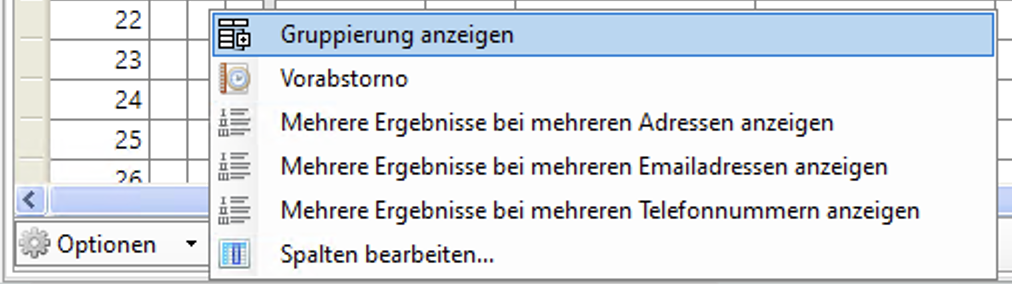 quicklist optionen
