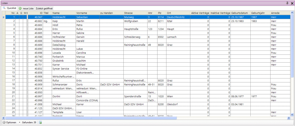quicklist
