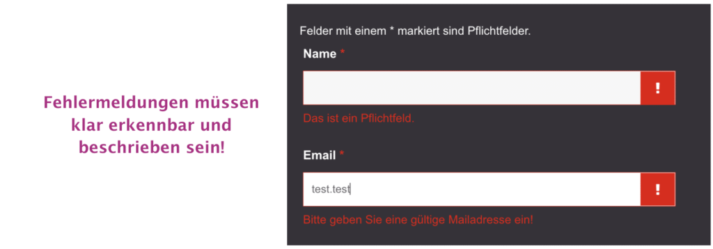 fehlermeldungebei formular