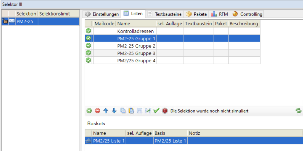 erstellung einer mailing selektion im selektor 3