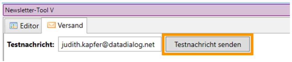 Eingabe der Mailadresse im Fundraising Studio für eine Testnachricht
