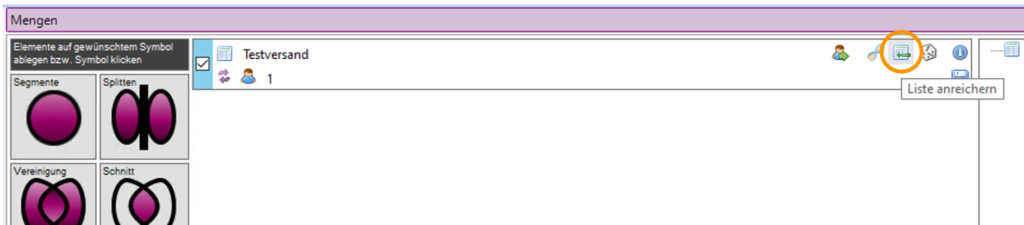 Liste anreichern im Fenster Mengen