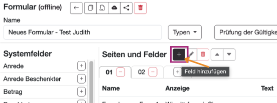 button feld hinzufügen