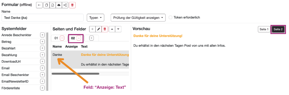 Danketext hinzufügen