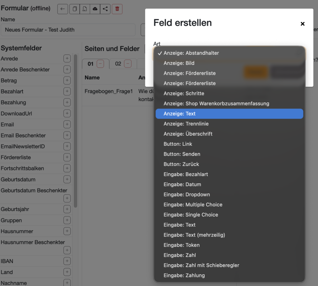 liste der verschiedenen feldarten