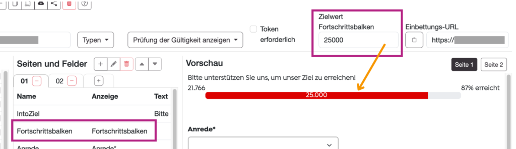 Fortschrittsbalken Zielwert