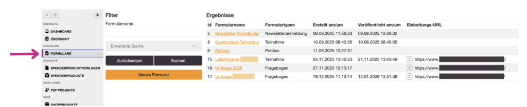 übersicht formulare