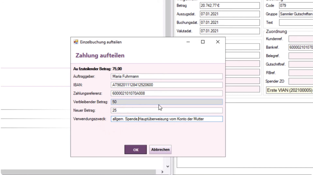 Verwendungszweck ergänzen