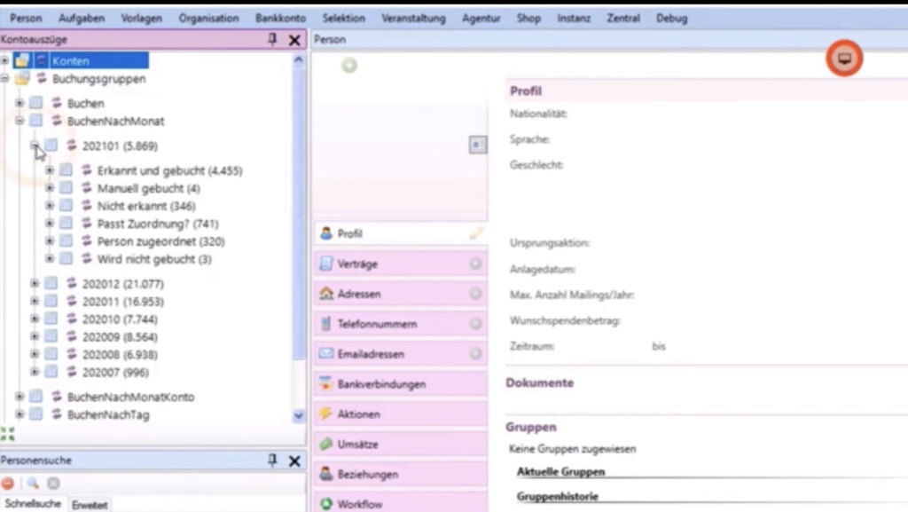 Fenster Kontoauszüge, Liste „Buchen nach Monat“