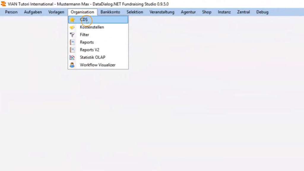 Toolfenster CDS unter Organisation