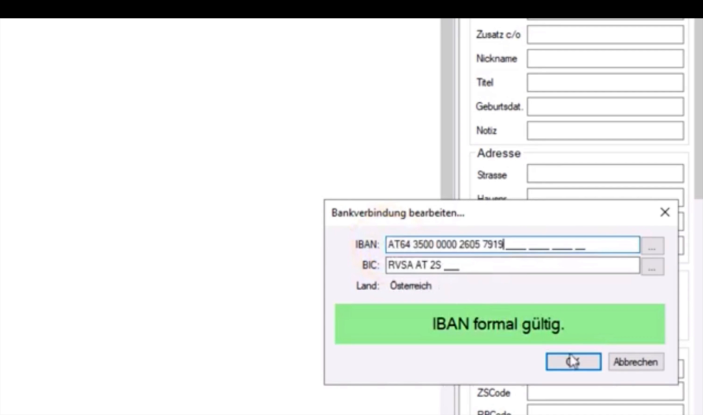 IBAN manuell bei der zweiten Person speichern
