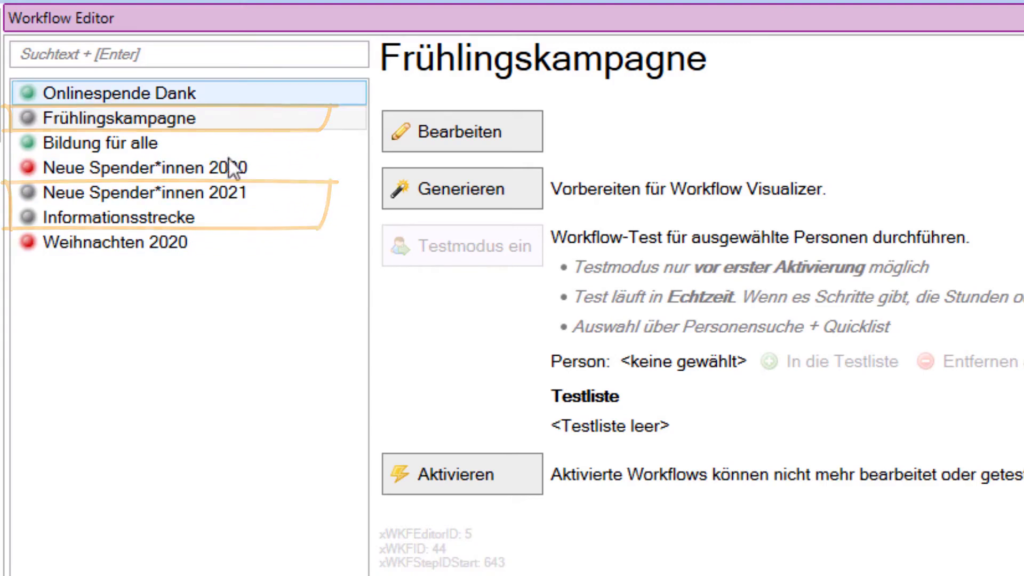 Übersichtsbereich und Workflow-Status erkennen
