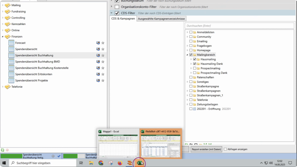 Report in Excel öffnen
