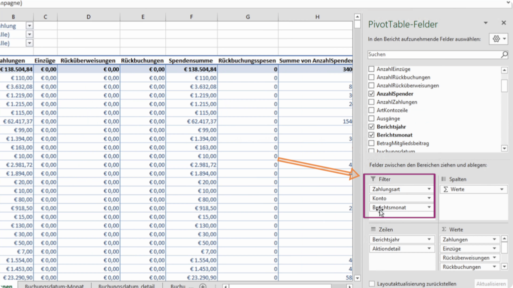 Filter in Pivot-Tabelle hinzufügen
