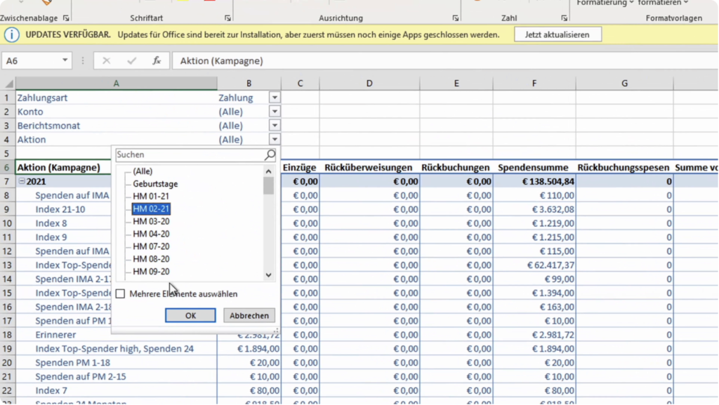In Pivot-Tabelle filtern