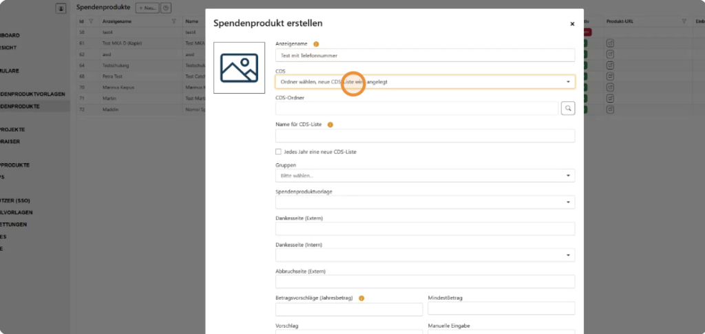 Konfigurationsmöglichkeiten im Spendenprodukt