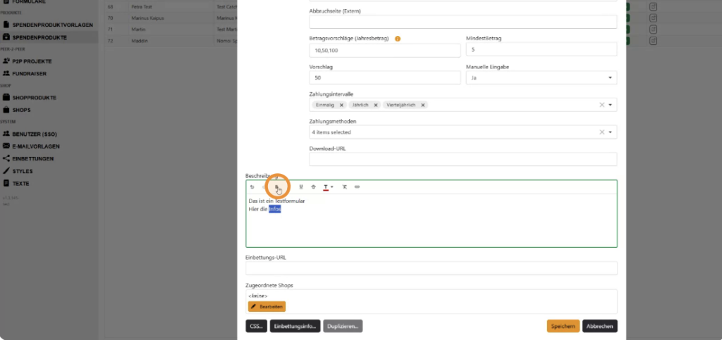 Beschreibungstext formatieren