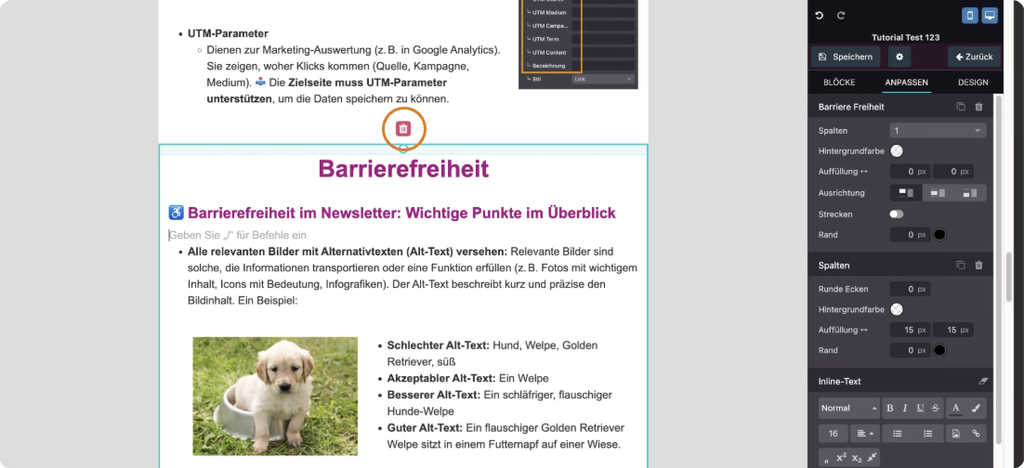 Hilfe-Bausteine wieder entfernen